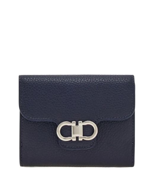 Ferragamo Blue Gancini Compact Calfskin Wallet