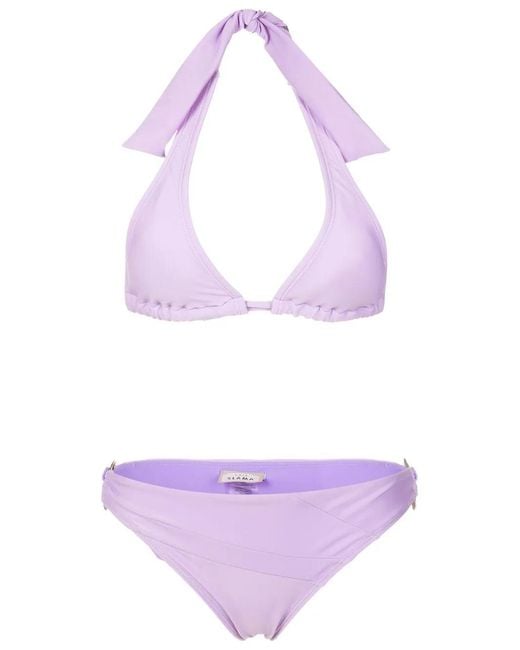 Amir Slama Purple Crochet-Knit Halterneck Bikini
