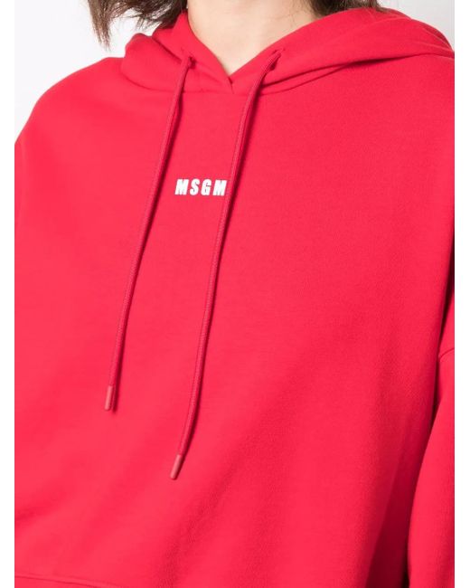 MSGM Red Logo-Print Oversized Hoodie