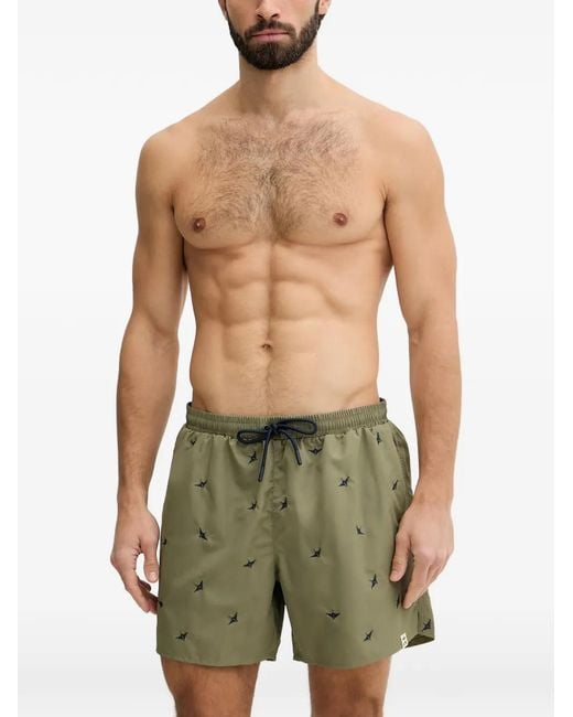 Aeronautica Militare Green Embroidered Drawstring Swim Shorts for men