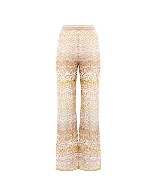 Missoni Natural Chevron-Knit Sequin-Embellished Trousers