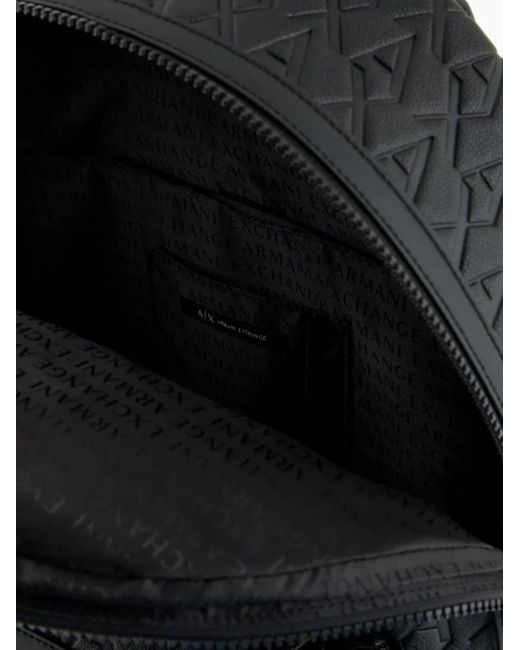 ARMANI EXCHANGE Black Monogram-Debossed Backpack for men