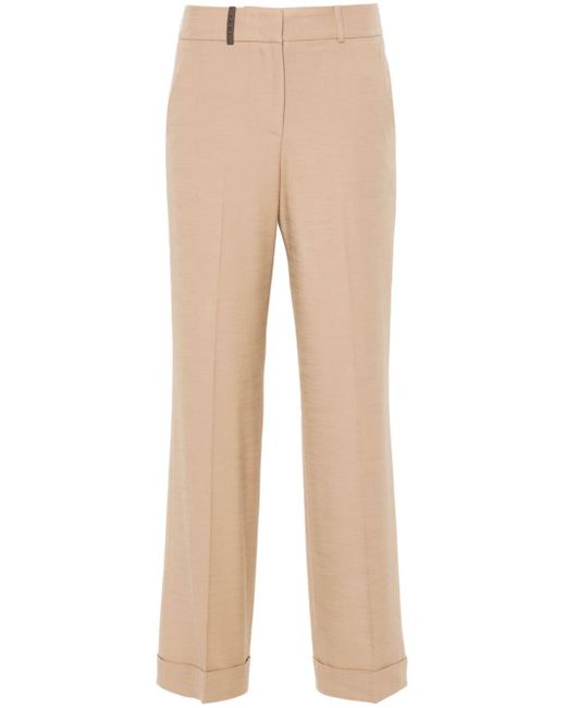 Peserico Natural Pressed-crease Tapered-leg Trousers
