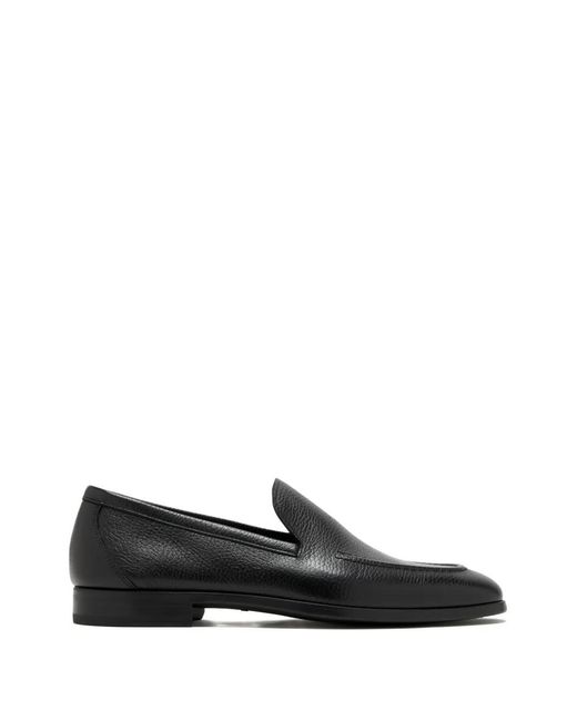 Magnanni Shoes Black Pebbled-Leather Loafers for men