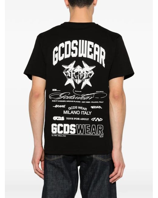 Gcds Black Graphic-Print T-Shirt for men