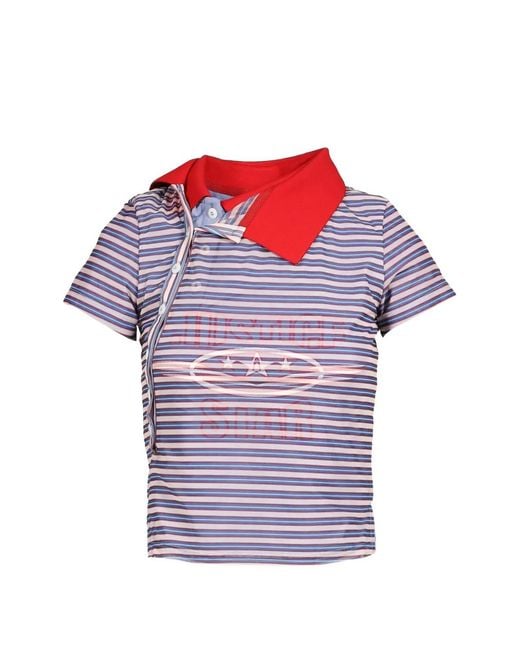 Anomalies Department Red Striped Asymmetric Polo Shirt