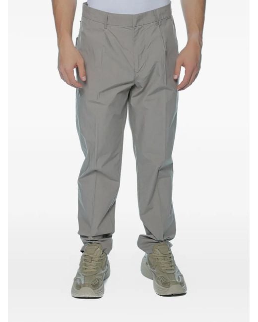 Emporio Armani Gray Pleated Straight-Leg Trousers for men