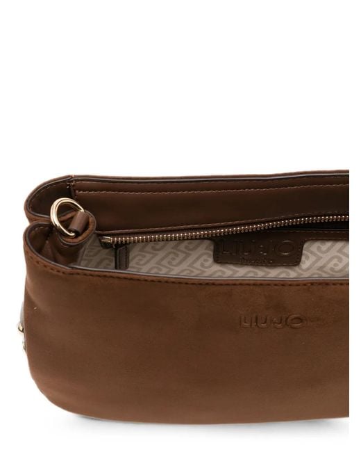 Liu Jo Brown Embossed-Logo Crossbody Bag