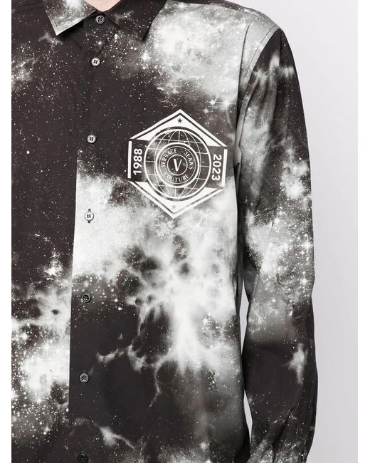 Versace Jeans Couture Black Tie Dye-Print Button-Up Shirt for men