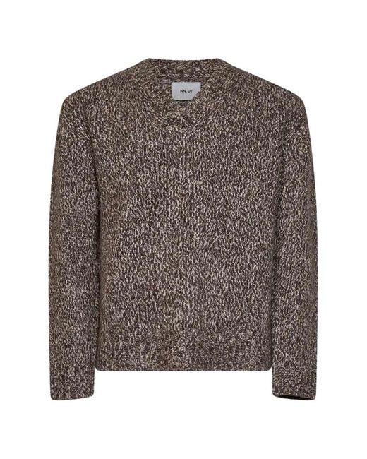 NN07 Brown Flint Marl-Knit V-Neck Sweater for men