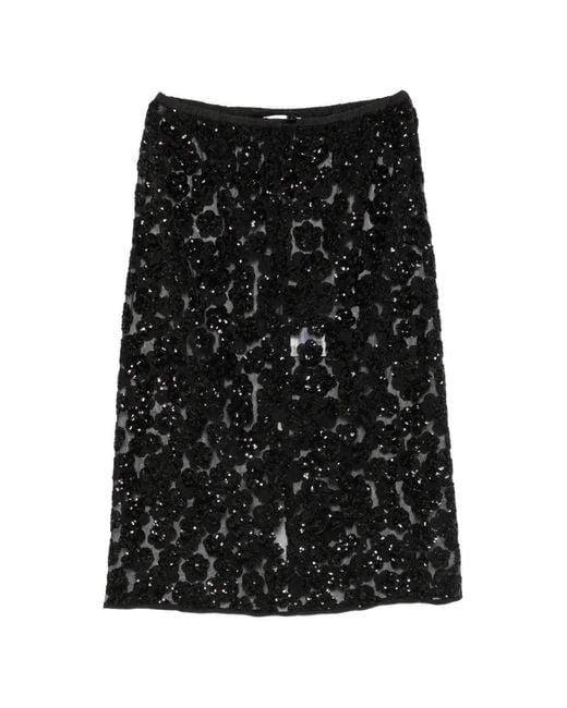 CECILIE BAHNSEN Black Bria Sequin-Embellished Floral-Appliqué Midi Skirt