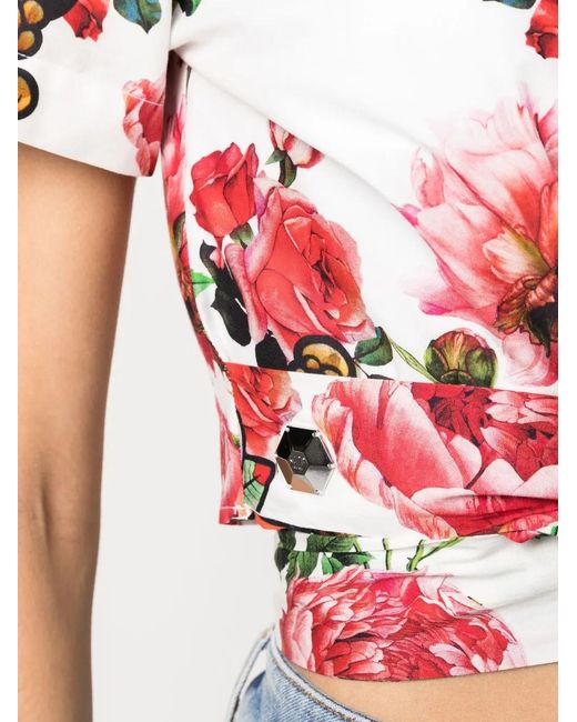 Philipp Plein Red Tie Detail Cropped Shirt