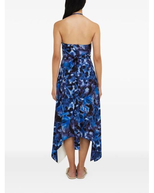 Ferragamo Blue Carnation-Print Wrap Dress