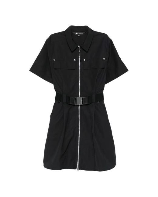 Moose Knuckles Black Zip-Up Belted Mini Dress