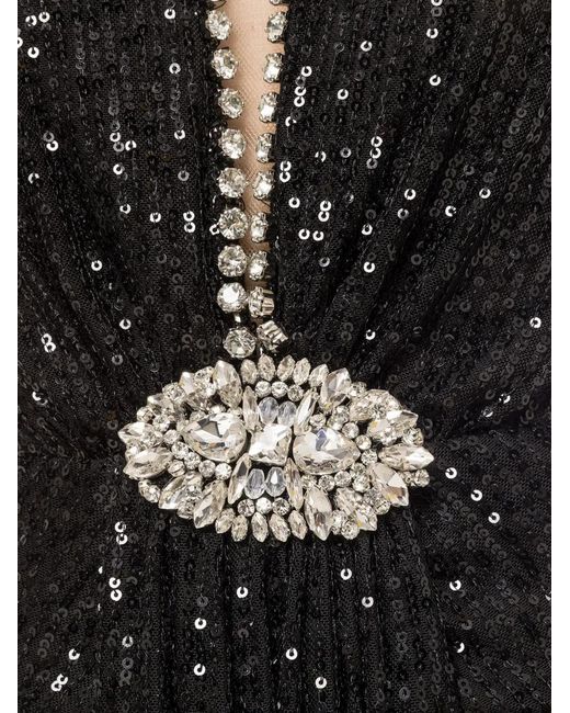 Nissa Black Crystal-Embellished Sequinned Maxi Dress