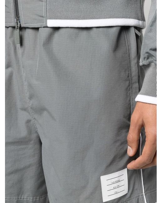 Thom Browne Gray Drawstring-Waist Track Shorts for men