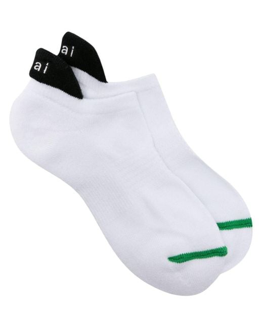 Sacai White Logo-embroidered Ankle Socks
