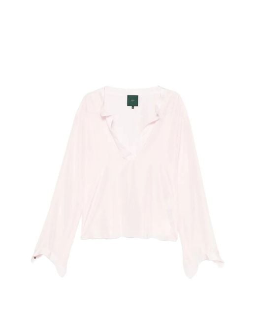 Jejia Pink Satin V-Neck Blouse