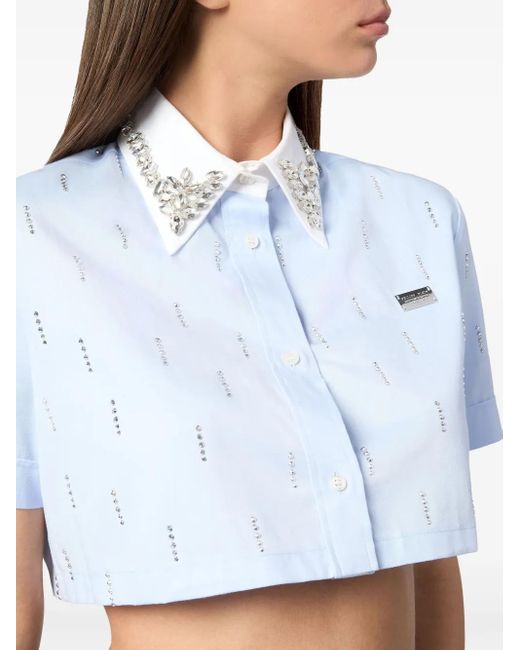 Philipp Plein Blue Cropped Shirt