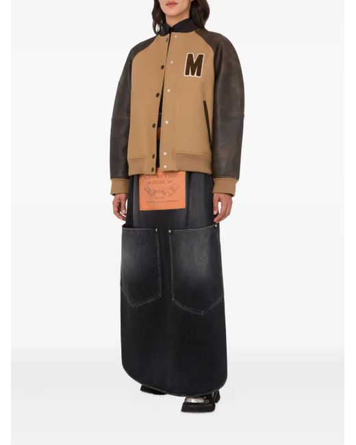 Moschino Brown Contrast-Sleeves Bomber Jacket