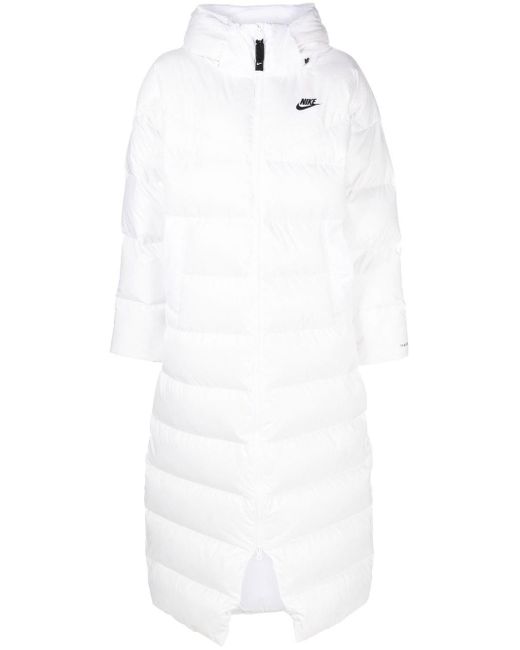 Nike White Swoosh-print Long Puffer Coat