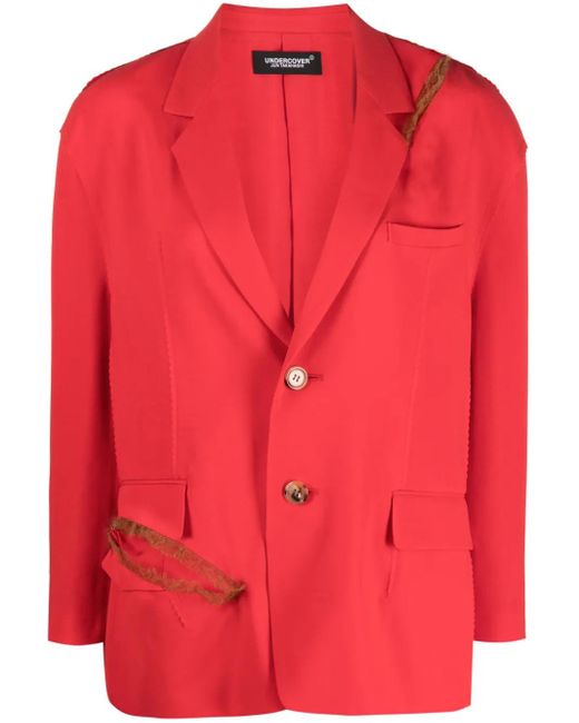 Undercover Red Boxy Distressed Tulle-Trim Blazer