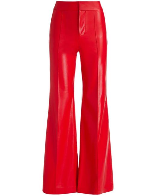 Alice + Olivia Red Dylan High Waisted Vegan Leather Wide Leg Pant