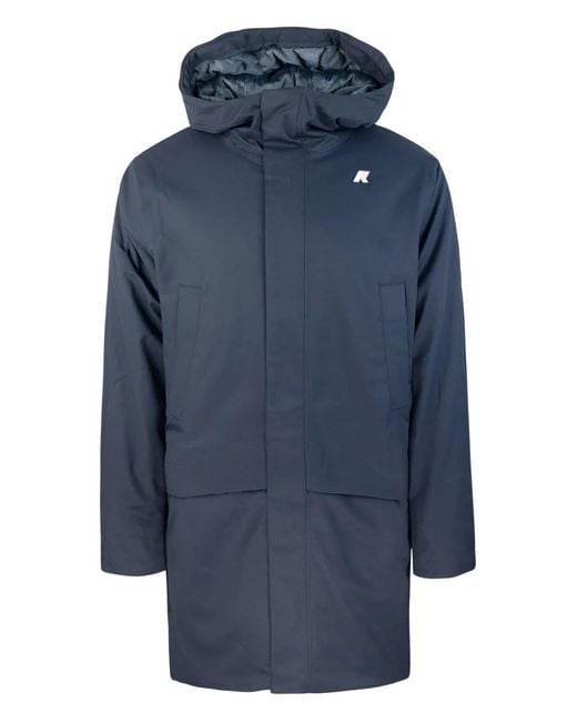 K-Way Blue Hooded Logo-Patch Jacket for men