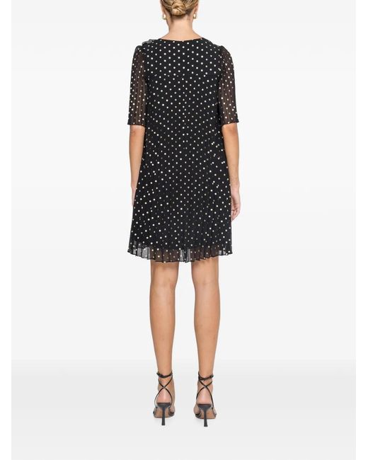 Nissa Black Polka-Dots Pleated Midi Dress