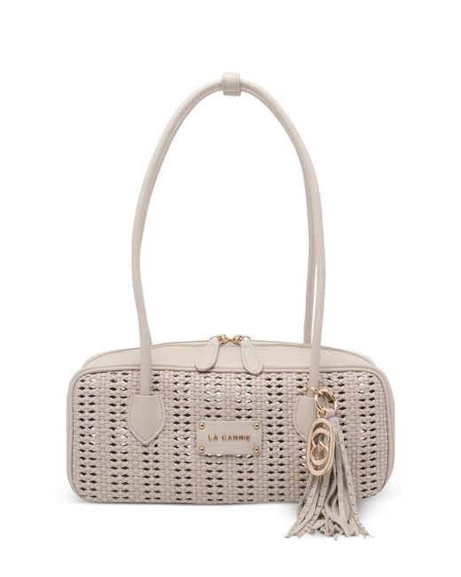 La Carrie White Woven Zipped Shoulder Bag