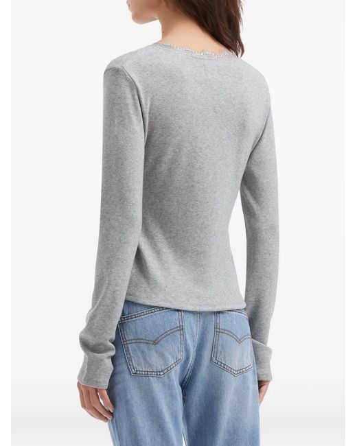 B+ AB Gray Lace-Trim V-Neck Top