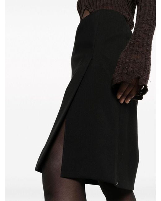 Sportmax Black Side-slit Virgin Wool Midi Skirt