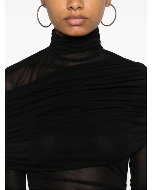 Mugler Black Sheer Ruched Dress