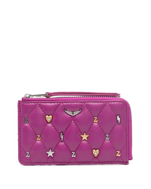 Zadig & Voltaire Purple Zv Card Lucky-charms Leather Cardholder