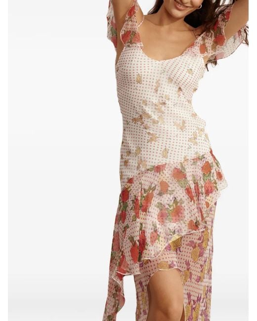 Donde Esteban Natural Ruffled Silk-Chiffon Maxi Dress