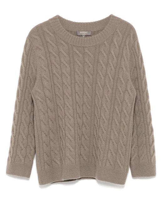 N.Peal Cashmere Brown Emilia Cable Round Neck Jumper
