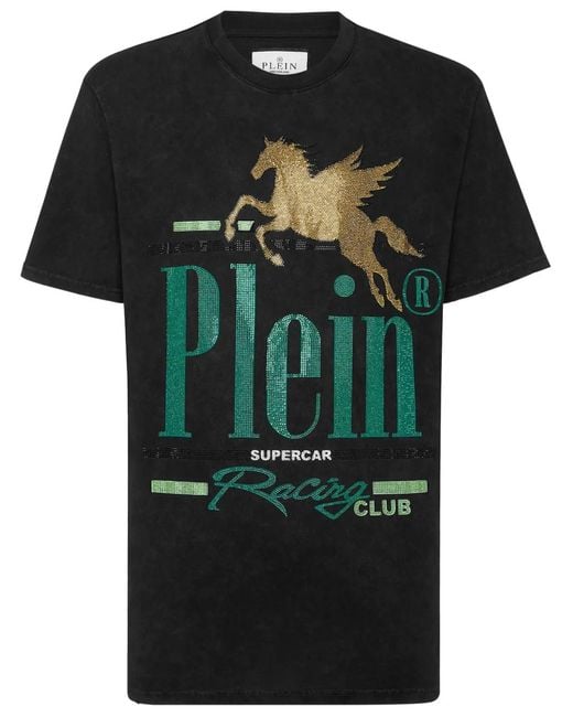 Philipp Plein Black Jersey T-Shirt Round Neck Ss Racing Club for men