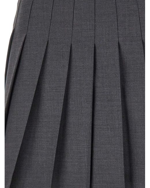 Self-Portrait Gray Pleated Lace-Trim Mini Skirt