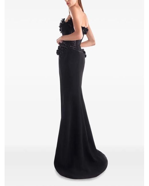 Gaby Charbachy Black Sequin-Embellished Floral-Appliqué Maxi Dress