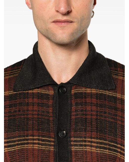 Our Legacy Brown Black Checked Intarsia-knit Hemp Cardigan for men