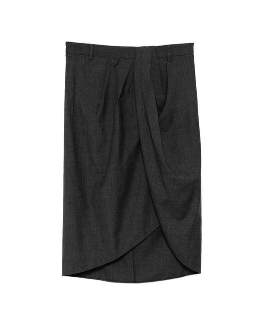 JNBY Black Draped Asymmetric Midi Skirt