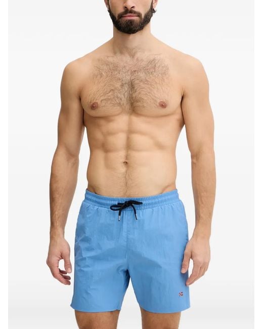 Napapijri Blue Haldane Logo-Patch Drawstring Swim Shorts for men