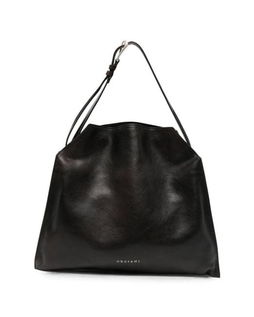 Orciani Black Grained Leather Tote Bag