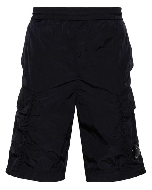 C P Company Black Chrome-r Crinkled Cargo Shorts for men