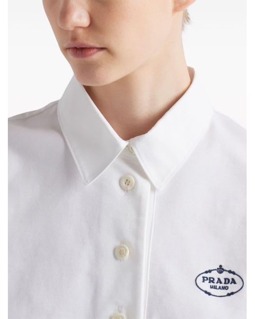 Prada White Logo-embroidered Cotton Polo Shirt