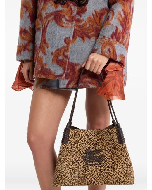 Etro Metallic Small Libra Leopard-Print Tote Bag