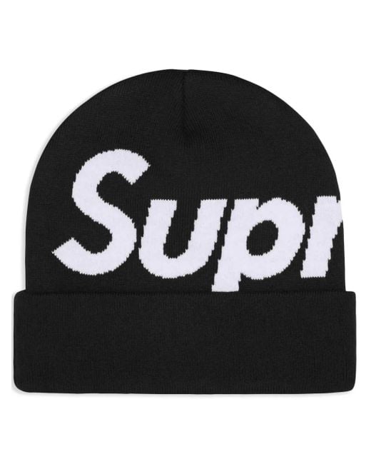 Supreme Black Intarsia-Logo Beanie Hat for men