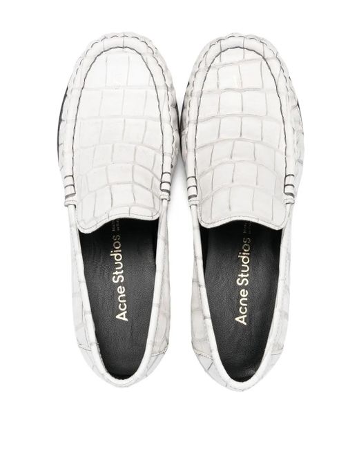 Acne White Block-Heel Leather Loafers