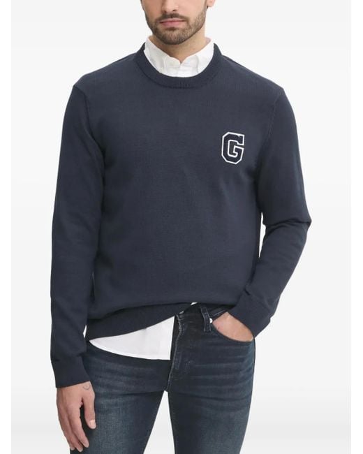 Gant Blue Logo-Appliqué Crew-Neck Sweater for men