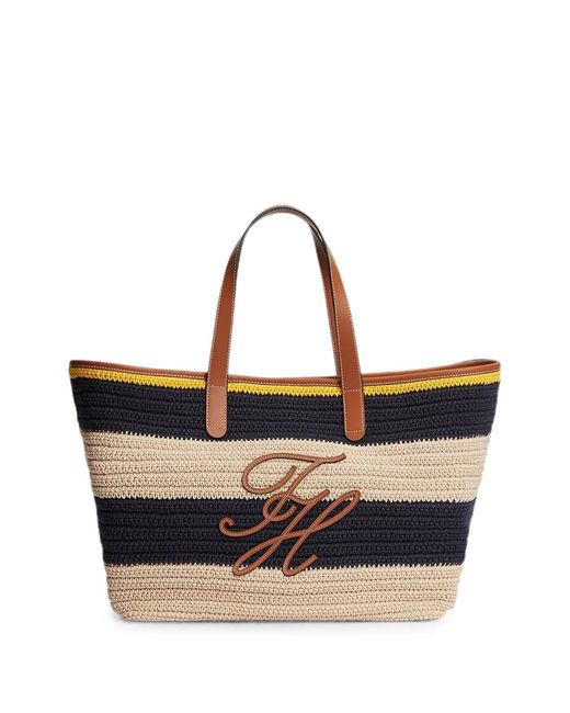 Tommy Hilfiger Blue Stripe-Pattern Logo-Patch Tote Bag